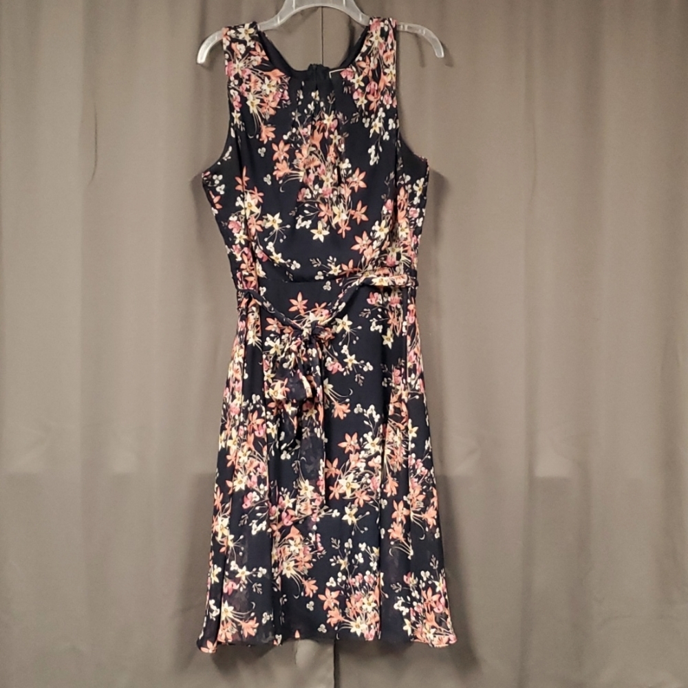 JH 16 NAVY BLUE FLORAL DRESS WITH MATCHING BELT